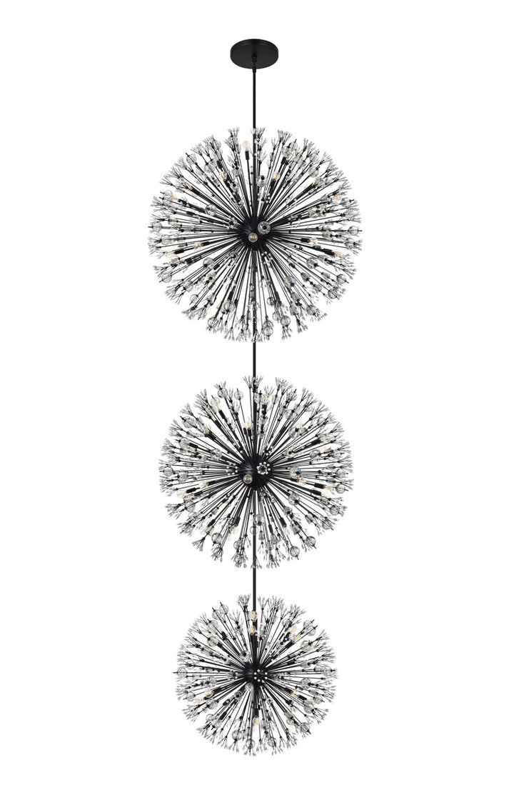 50 Inch Three Tiers Crystal Starburst Chandelier In Black