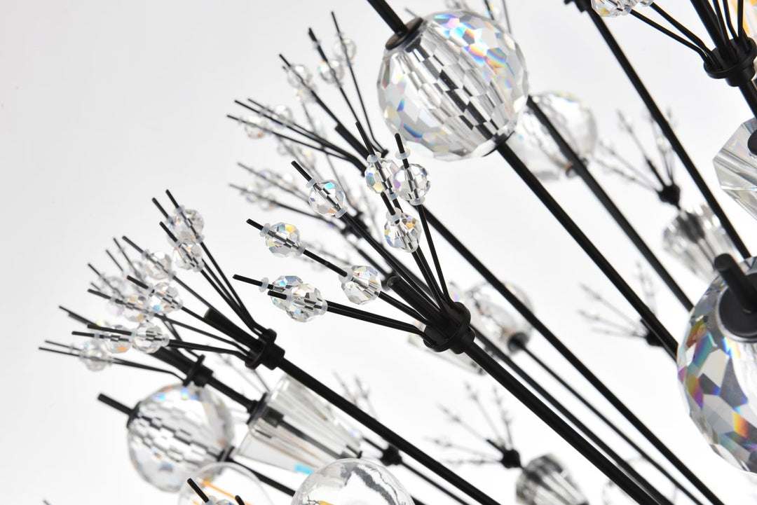50 Inch Three Tiers Crystal Starburst Chandelier In Black