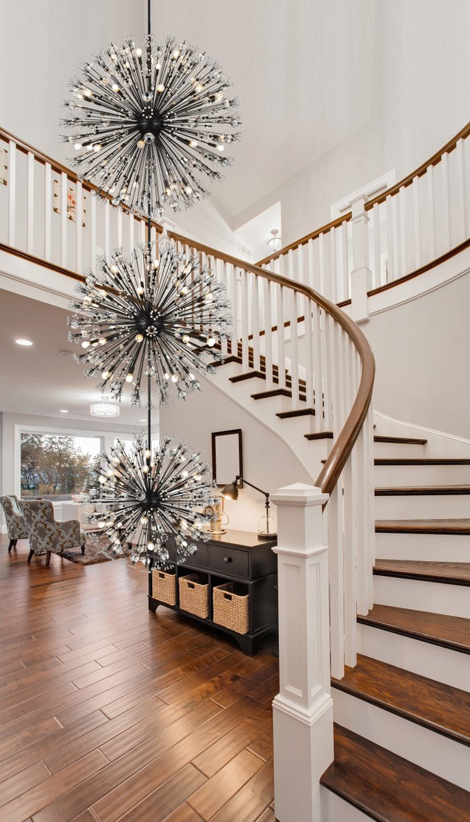 50 Inch Three Tiers Crystal Starburst Chandelier In Black