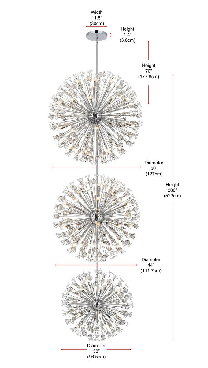 50 Inch Three Tiers Crystal Starburst Chandelier In Chrome