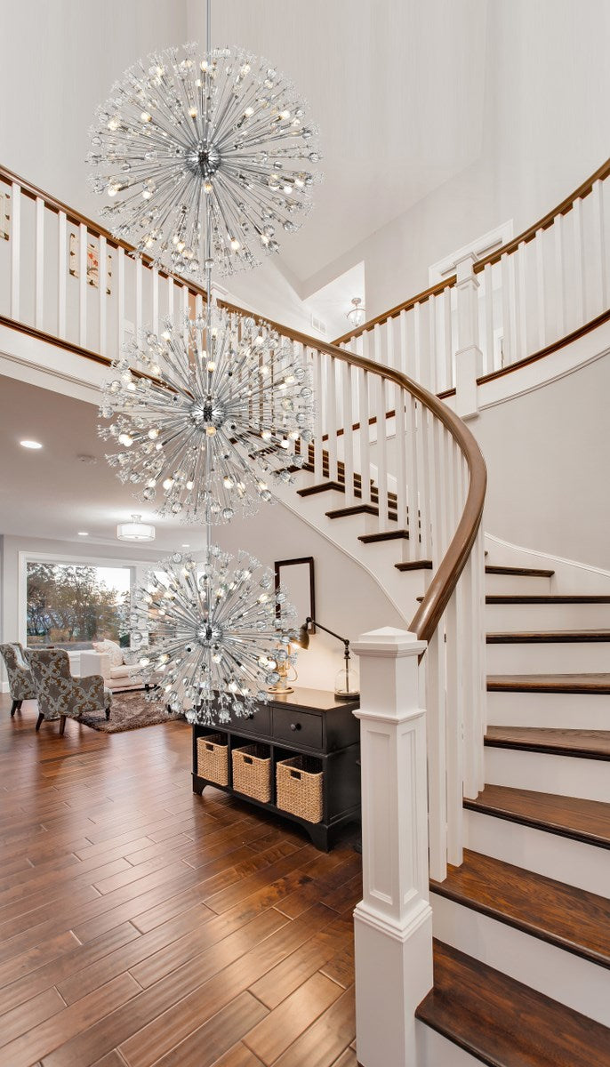 50 Inch Three Tiers Crystal Starburst Chandelier In Chrome