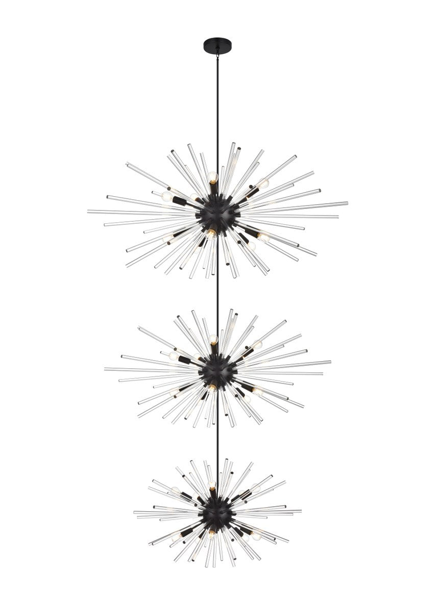 46 Inch Three Tiers Crystal Starburst Chandelier In Black by Elegant Lighting