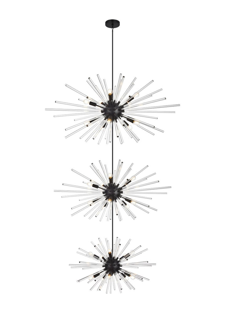 46 Inch Three Tiers Crystal Starburst Chandelier In Black by Elegant Lighting