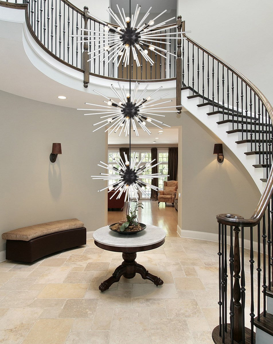 46 Inch Three Tiers Crystal Starburst Chandelier In Black