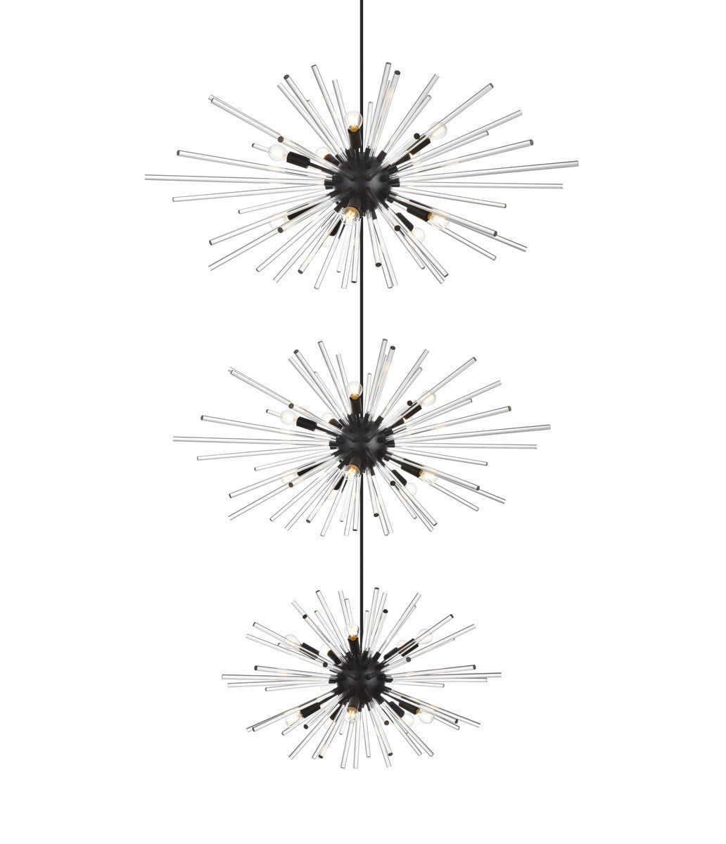 46 Inch Three Tiers Crystal Starburst Chandelier In Black