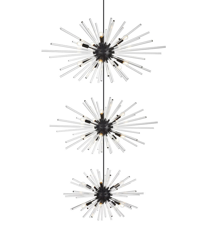 46 Inch Three Tiers Crystal Starburst Chandelier In Black