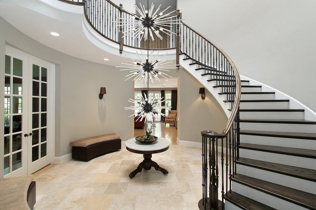 46 Inch Three Tiers Crystal Starburst Chandelier In Black