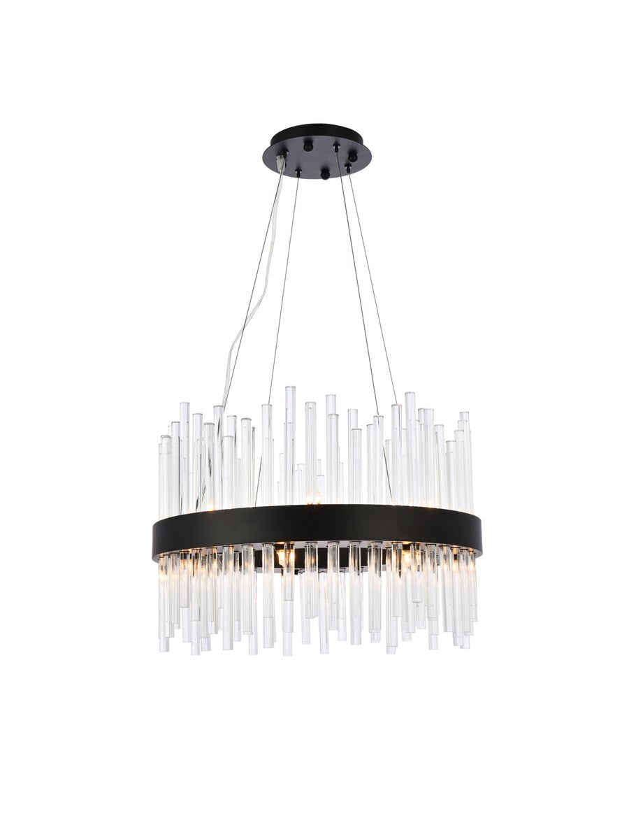 20 Inch Round Crystal Pendant In Black by Elegant Lighting