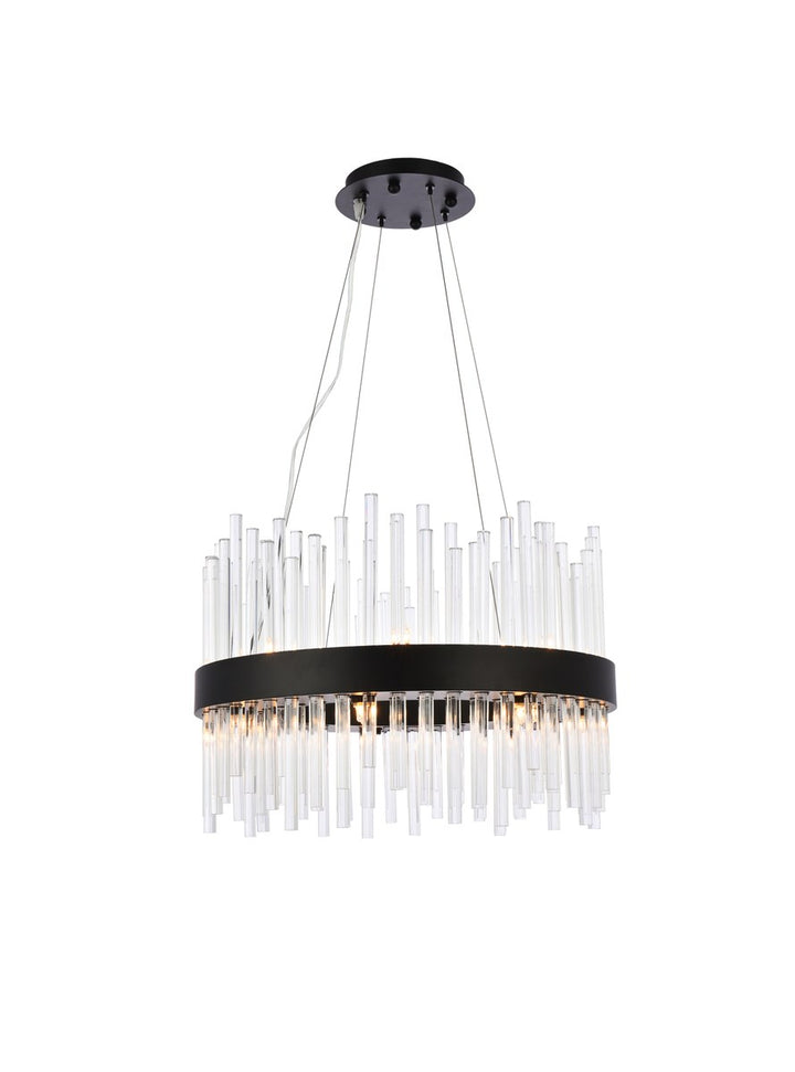 20 Inch Round Crystal Pendant In Black by Elegant Lighting