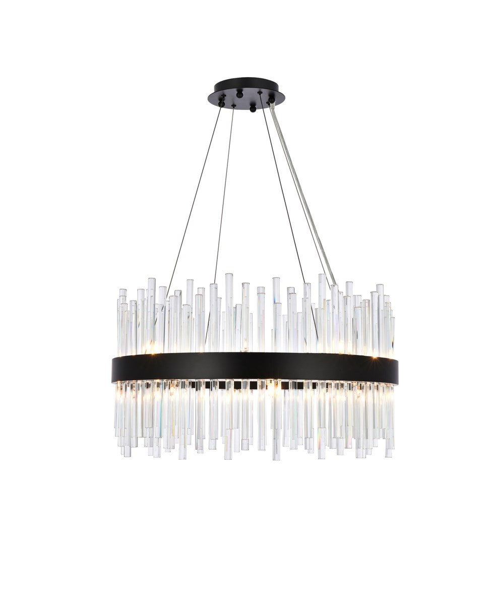 25 Inch Round Crystal Pendant In Black by Elegant Lighting