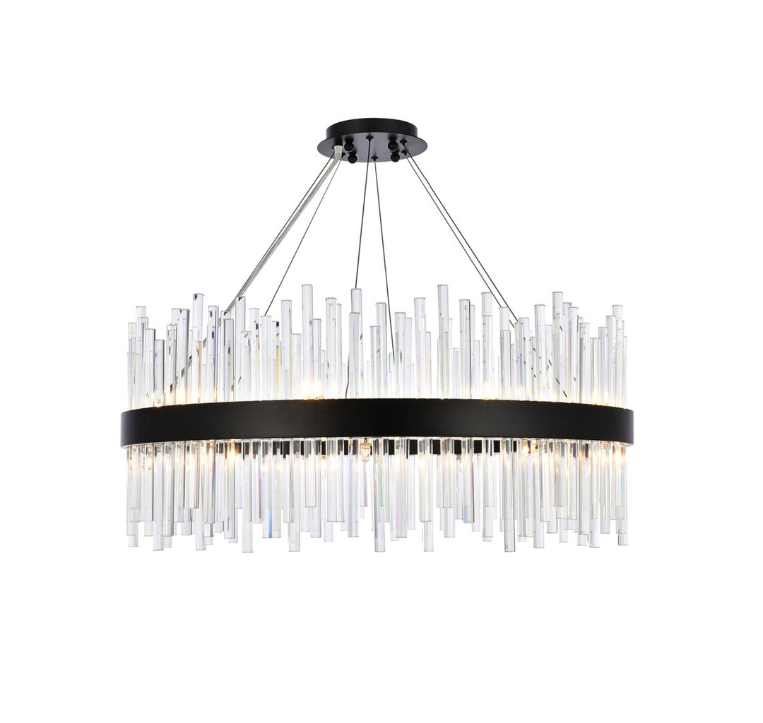 32 Inch Round Crystal Pendant In Black by Elegant Lighting