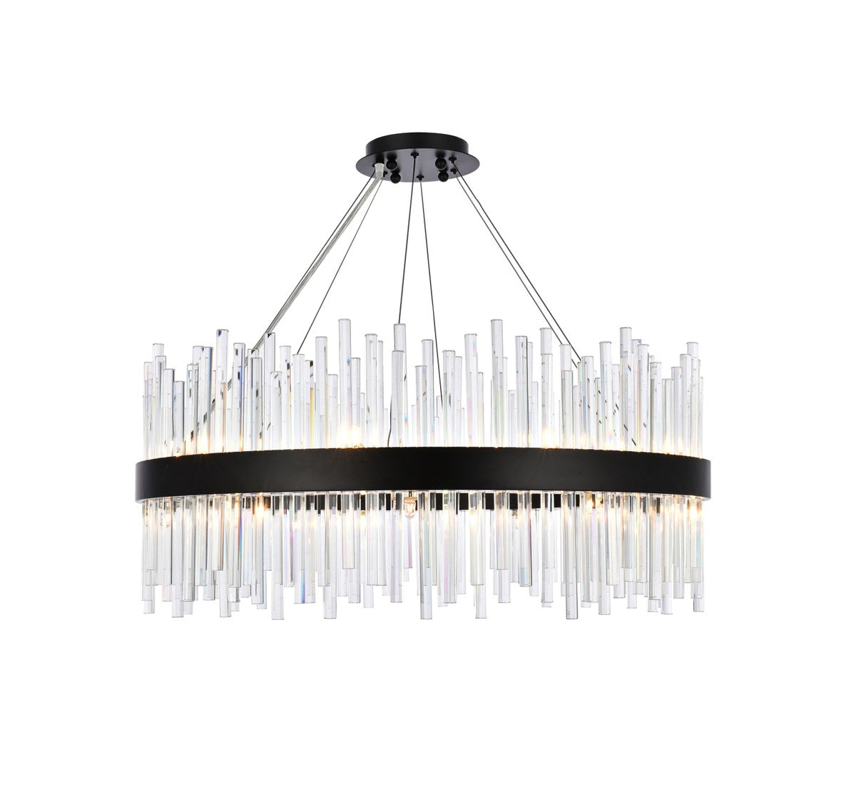 32 Inch Round Crystal Pendant In Black by Elegant Lighting