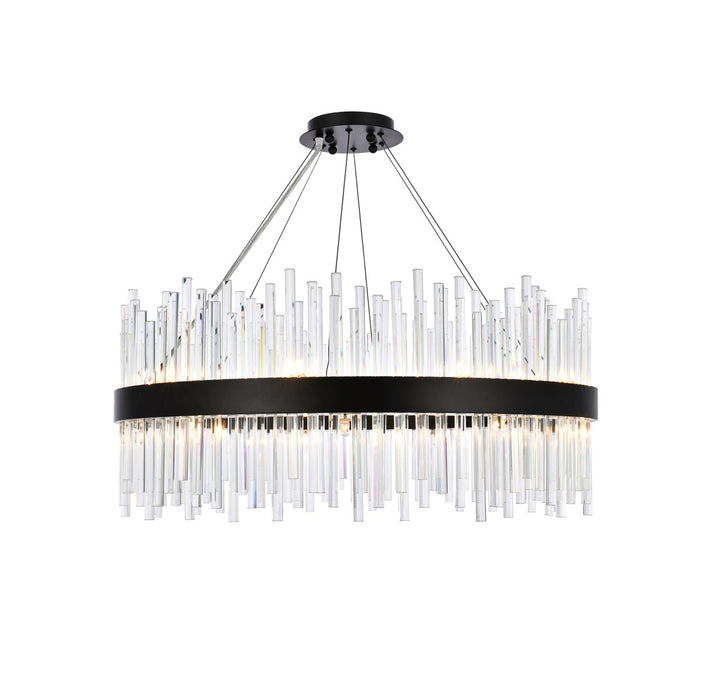 32 Inch Round Crystal Pendant In Black by Elegant Lighting