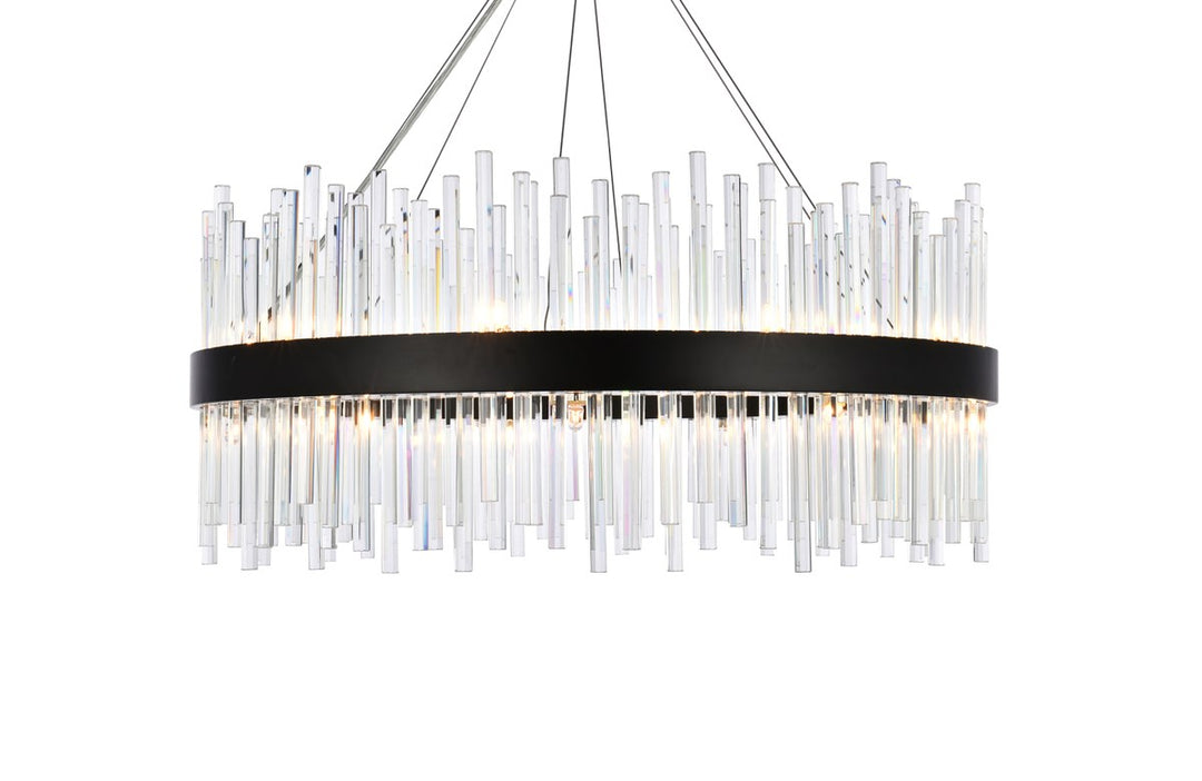 32 Inch Round Crystal Pendant In Black