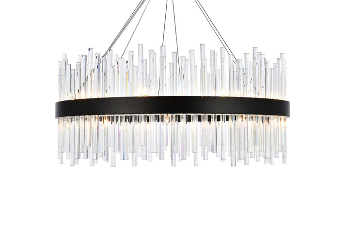 32 Inch Round Crystal Pendant In Black