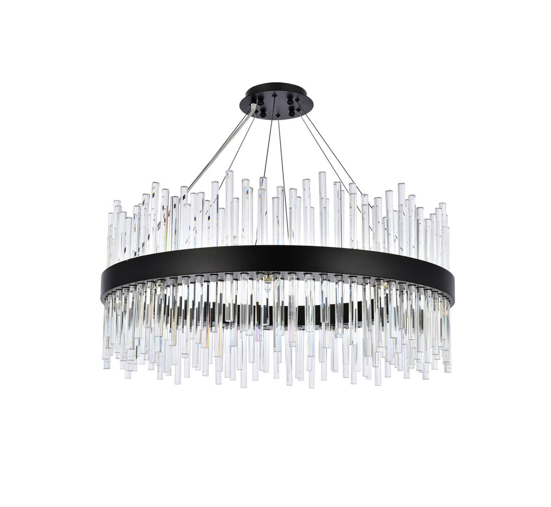 32 Inch Round Crystal Pendant In Black