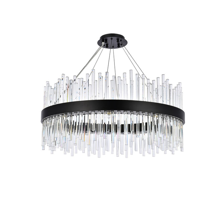 32 Inch Round Crystal Pendant In Black