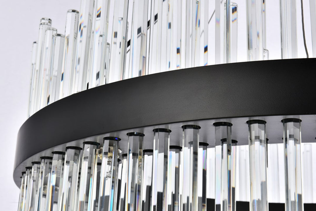 32 Inch Round Crystal Pendant In Black