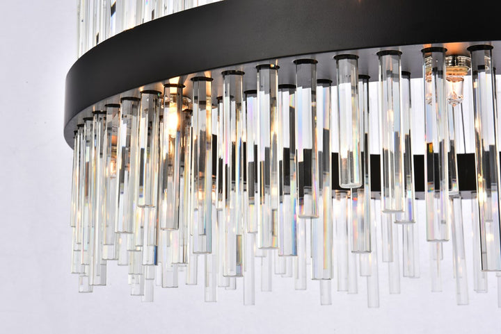32 Inch Round Crystal Pendant In Black