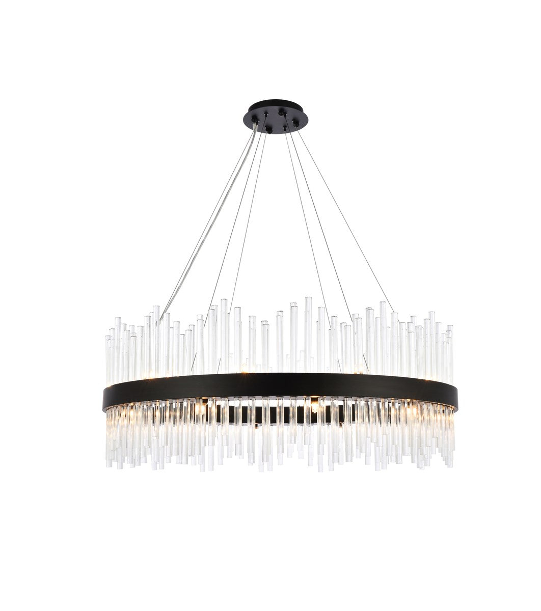 36 Inch Round Crystal Pendant In Black by Elegant Lighting