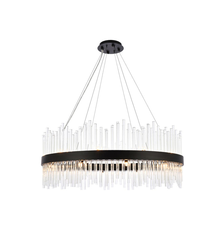 36 Inch Round Crystal Pendant In Black by Elegant Lighting