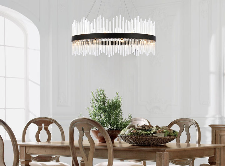 36 Inch Round Crystal Pendant In Black