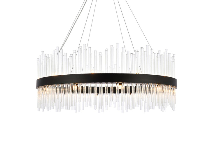 36 Inch Round Crystal Pendant In Black