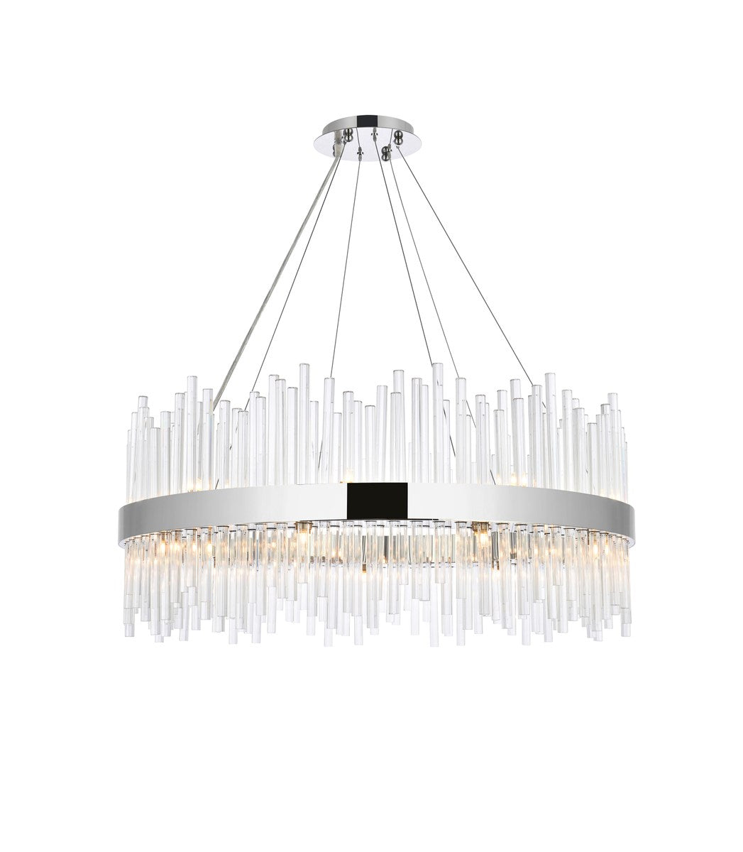36 Inch Round Crystal Pendant In Chrome by Elegant Lighting