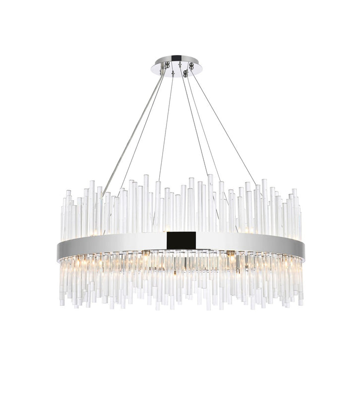 36 Inch Round Crystal Pendant In Chrome by Elegant Lighting