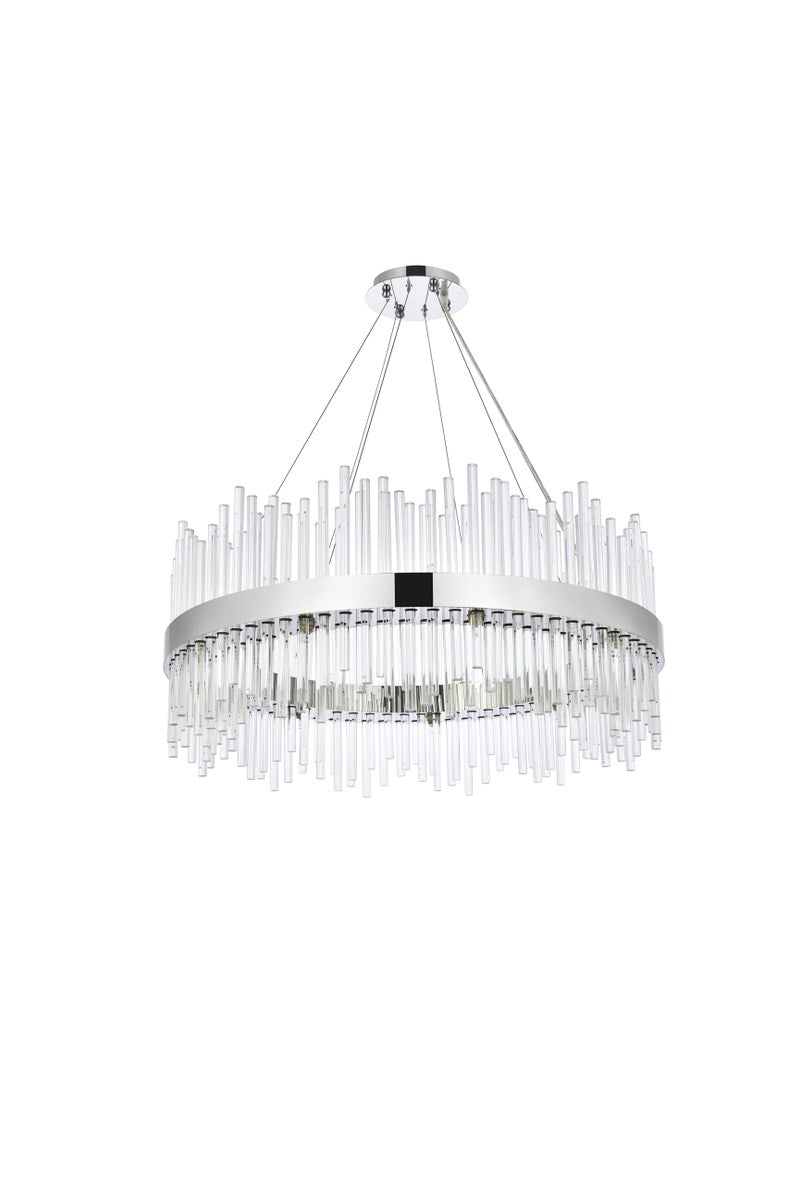 36 Inch Round Crystal Pendant In Chrome