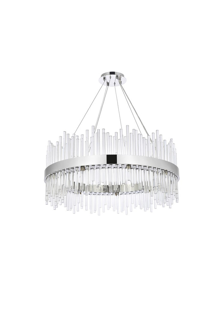 36 Inch Round Crystal Pendant In Chrome