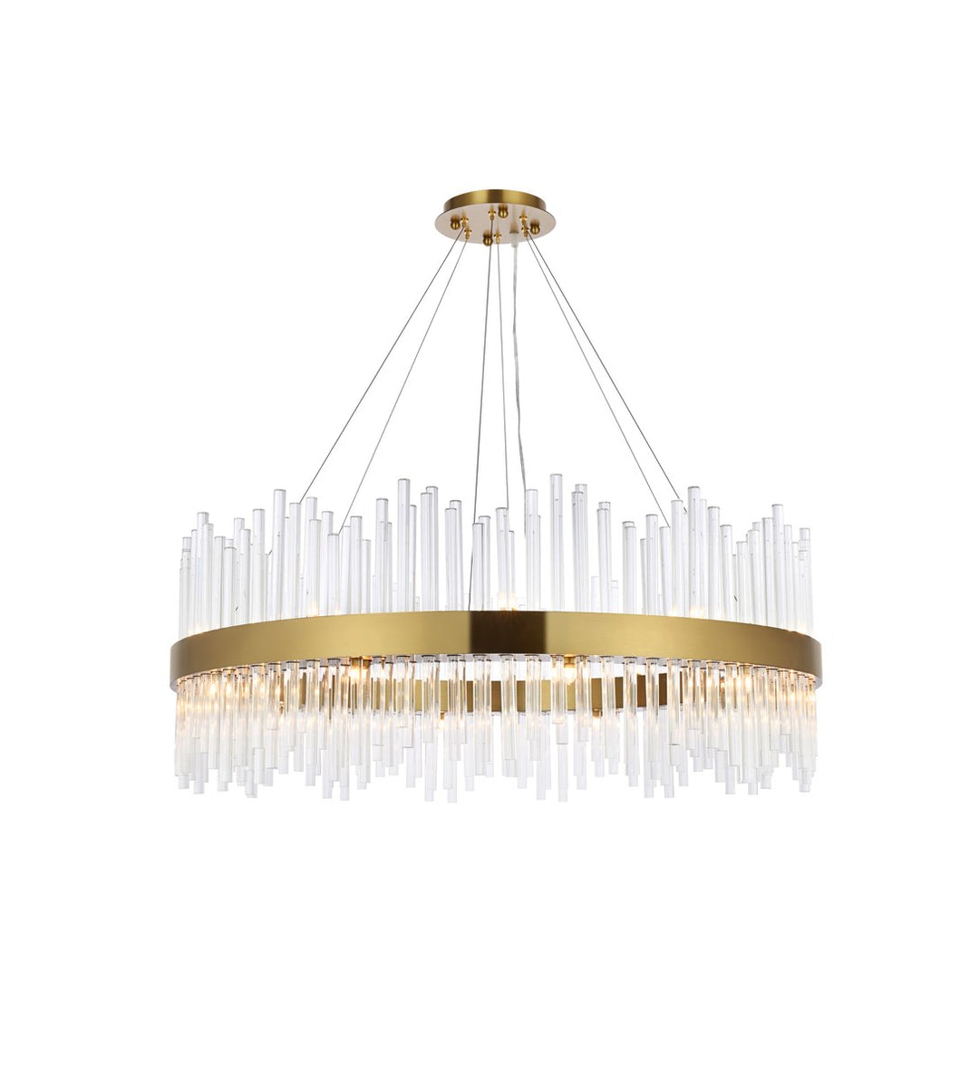 36 Inch Round Crystal Pendant In Satin Gold by Elegant Lighting