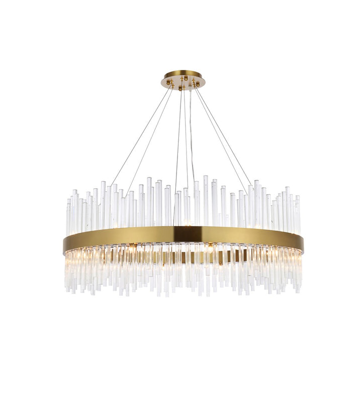36 Inch Round Crystal Pendant In Satin Gold by Elegant Lighting