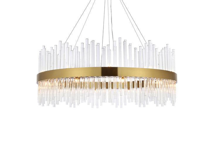 36 Inch Round Crystal Pendant In Satin Gold
