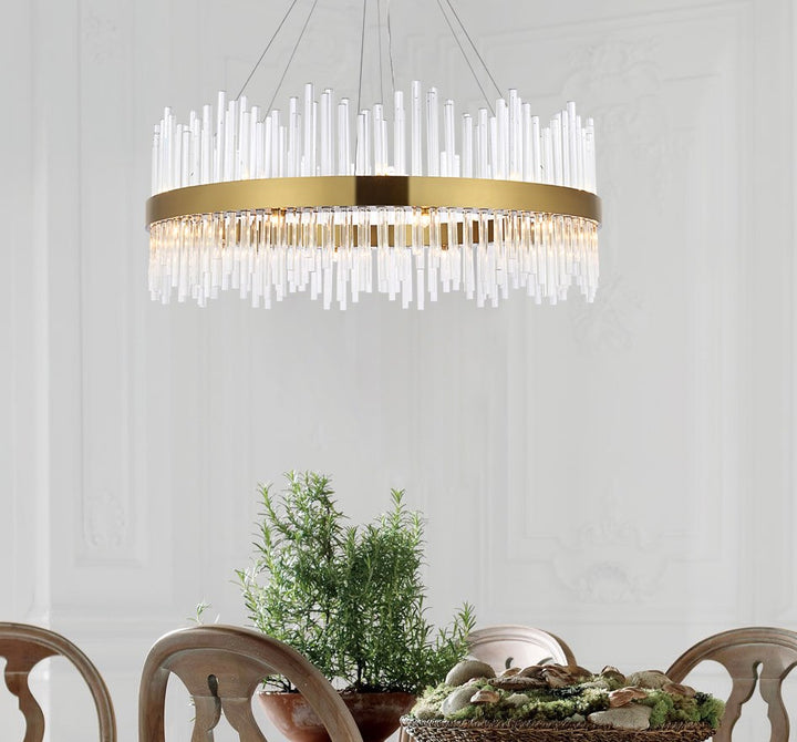 36 Inch Round Crystal Pendant In Satin Gold