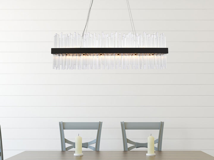 42 Inch Rectangle Crystal Pendant In Black