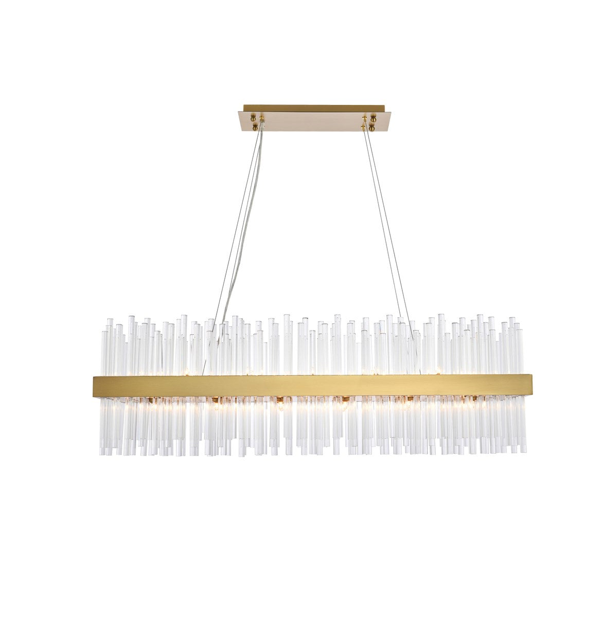 42 Inch Rectangle Crystal Pendant In Satin Gold by Elegant Lighting