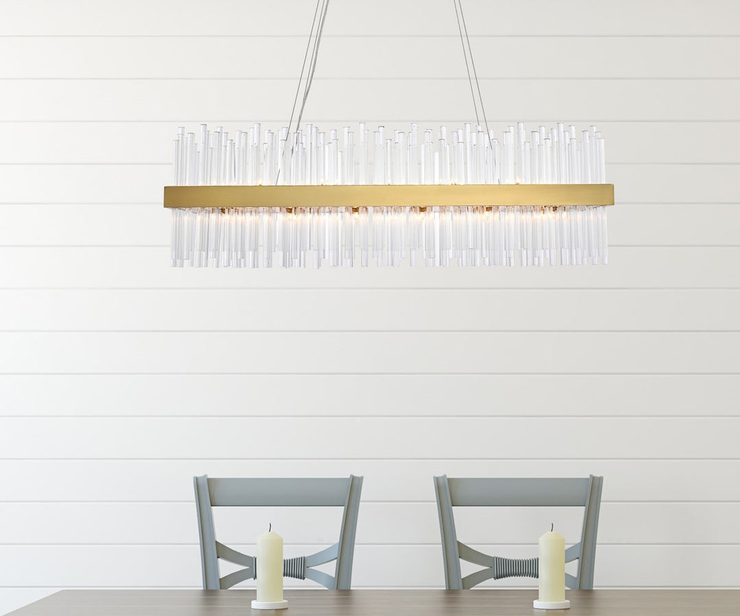 42 Inch Rectangle Crystal Pendant In Satin Gold