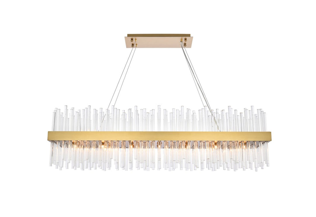 48 Inch Rectangle Crystal Pendant In Satin Gold by Elegant Lighting