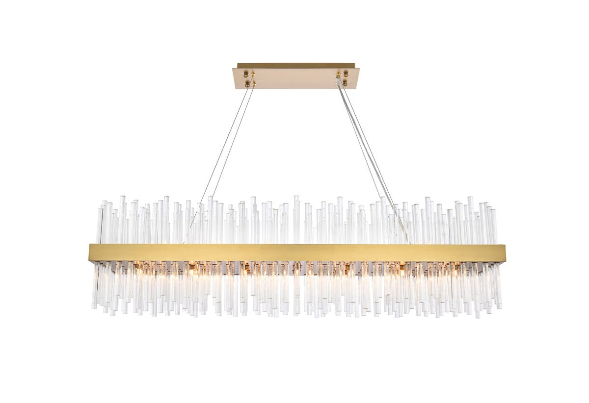 48 Inch Rectangle Crystal Pendant In Satin Gold by Elegant Lighting