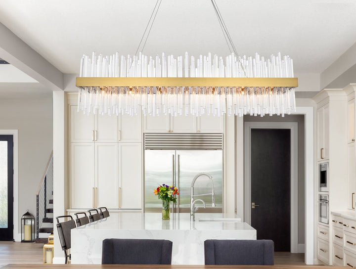 48 Inch Rectangle Crystal Pendant In Satin Gold