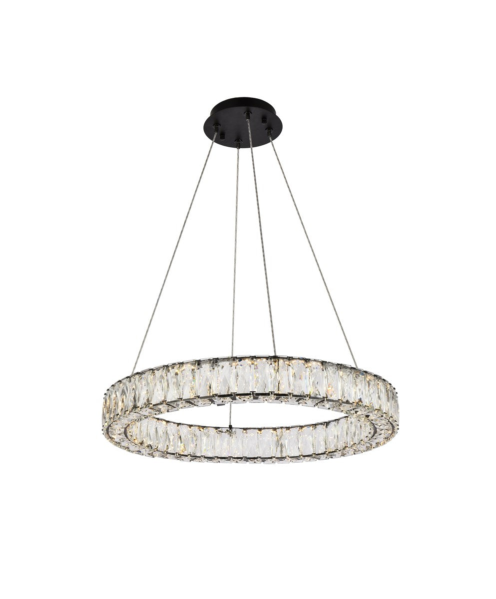 23 Inch Led Round Single Pendant In Black by Elegant Lighting