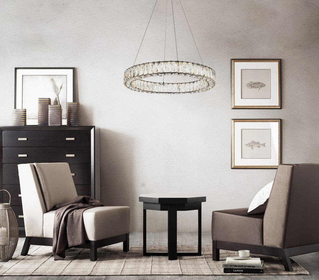 23 Inch Led Round Single Pendant In Black