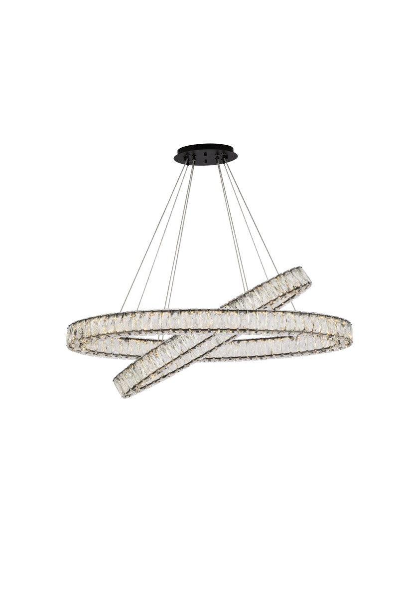 40 Inch Led Oval Double Ring Pendant In Black by Elegant Lighting