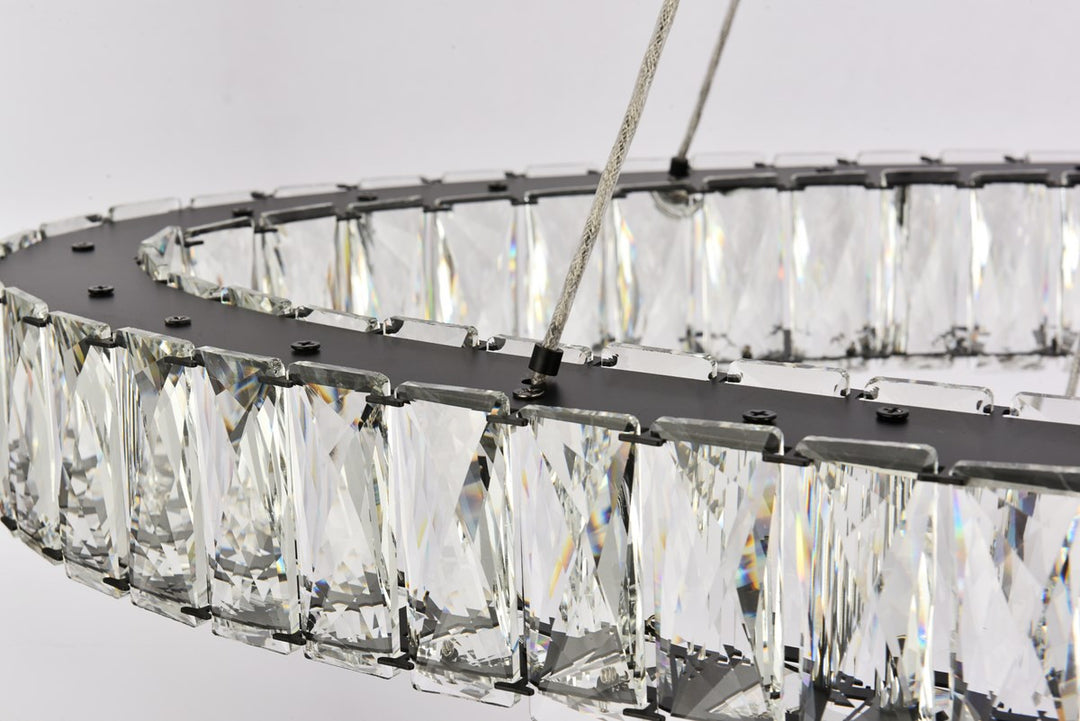 40 Inch Led Oval Double Ring Pendant In Black