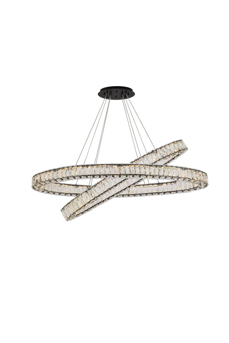 48 Inch Led Oval Double Ring Pendant In Black by Elegant Lighting