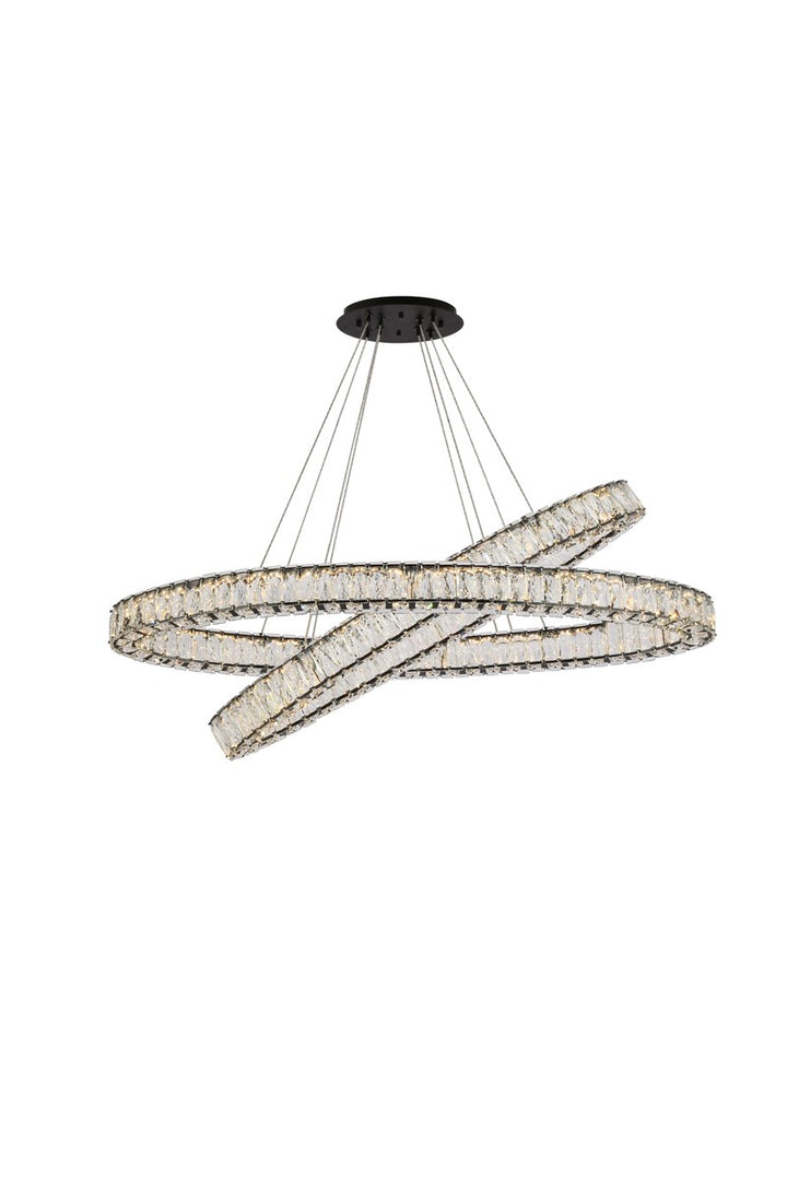 48 Inch Led Oval Double Ring Pendant In Black by Elegant Lighting