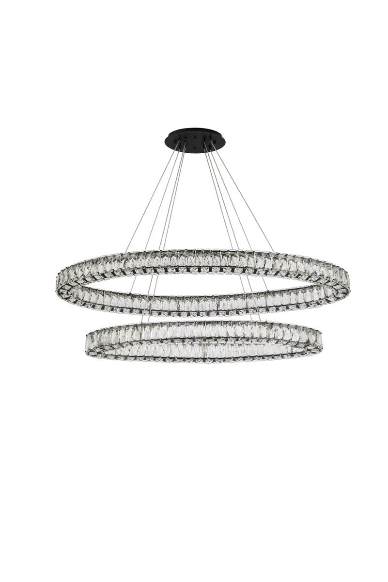 48 Inch Led Oval Double Ring Pendant In Black