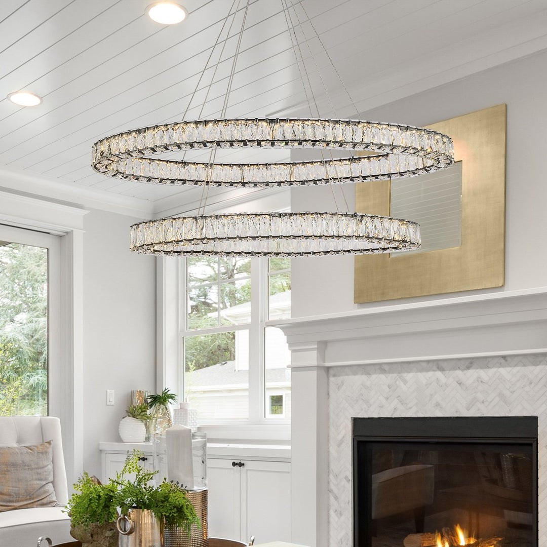 48 Inch Led Oval Double Ring Pendant In Black