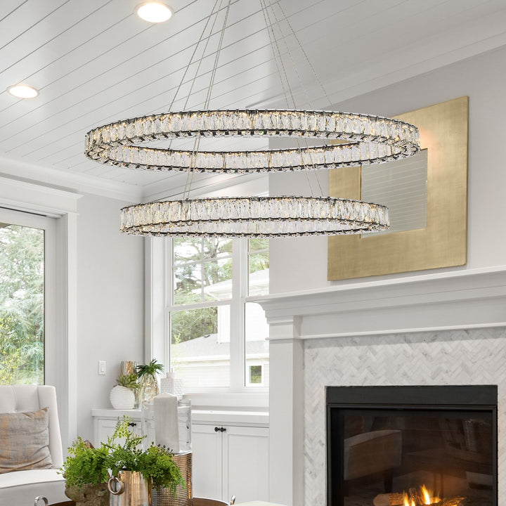 48 Inch Led Oval Double Ring Pendant In Black